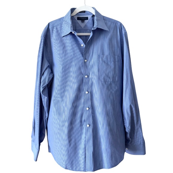 Men's Tommy Hilfiger Blue and White Stripe Button Down Shirt - Picture 1 of 6